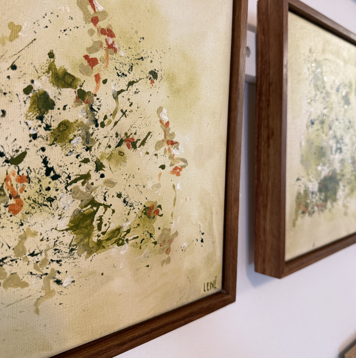 Abstract art in kiaat floating frame